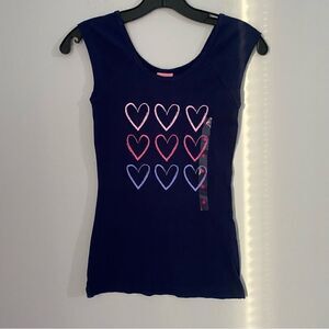 Jenni by Jennifer Moore Women’s Scoop Neck Navy Heart Printed Pajama Top size S